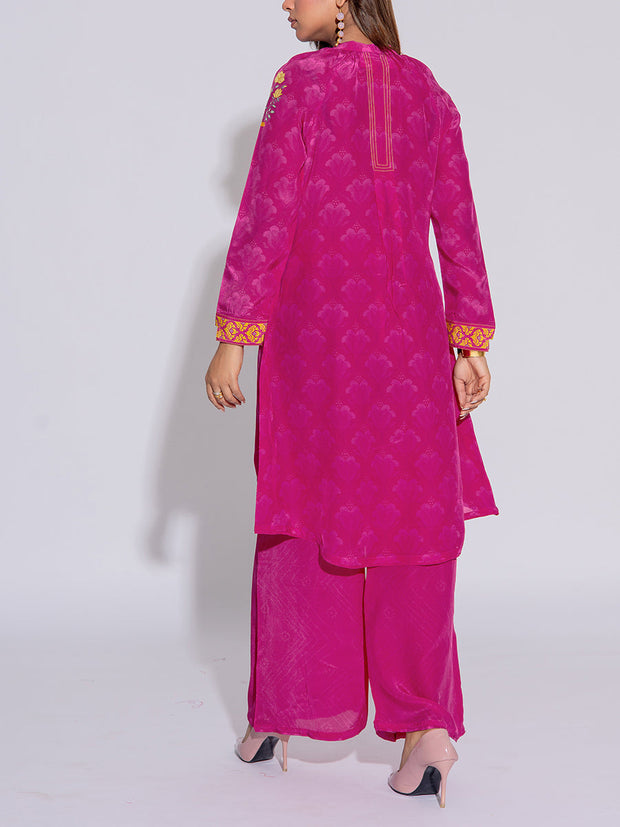Pink Crepe Printed Kurta and Pant Set
