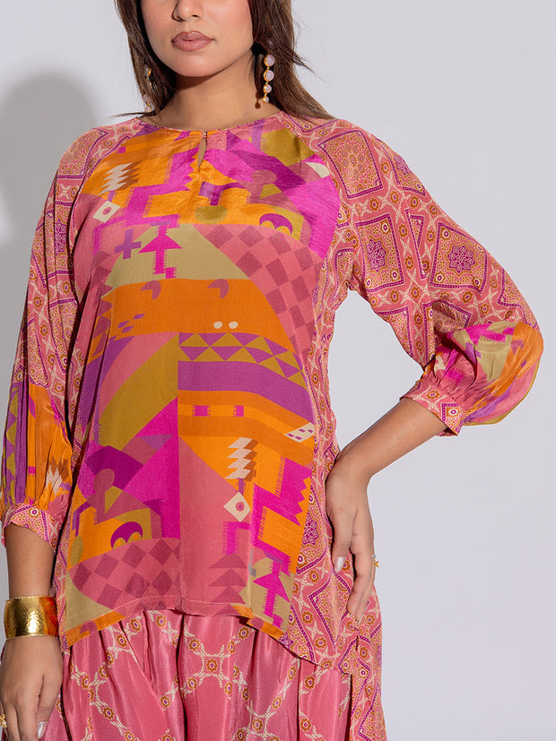 Peach Crepe Printed Co-ord Set