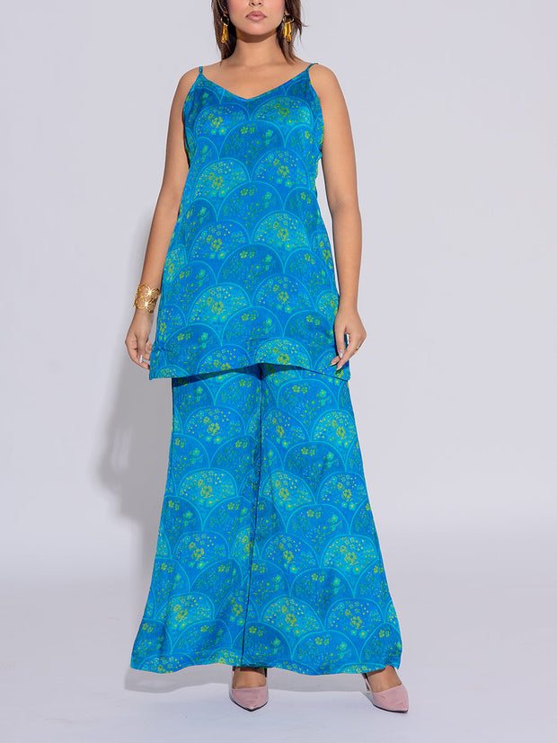Blue Chiffon Printed Co-Ord Set