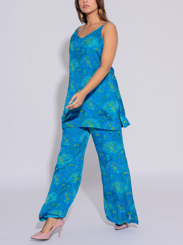 Blue Chiffon Printed Co-Ord Set