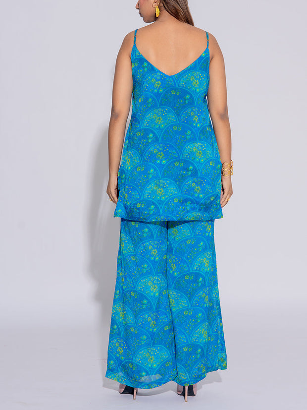 Blue Chiffon Printed Co-Ord Set