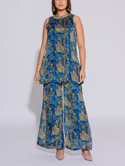 Blue Chiffon Printed Co-Ord Set