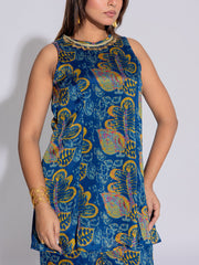 Blue Chiffon Printed Co-Ord Set