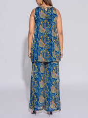 Blue Chiffon Printed Co-Ord Set