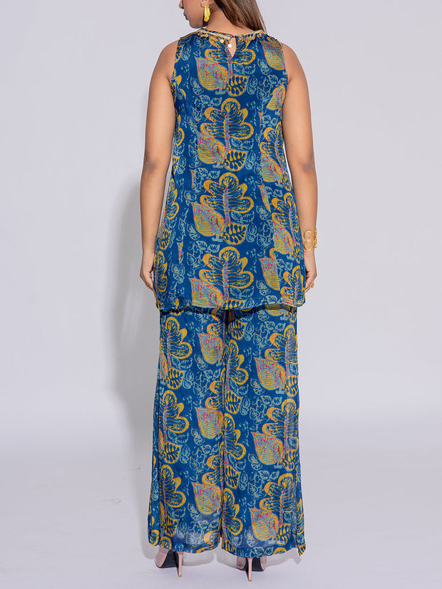 Blue Chiffon Printed Co-Ord Set