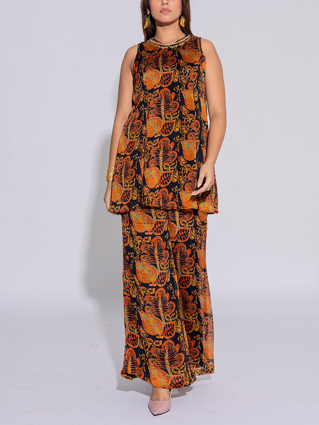 Black Chiffon Printed Co-Ord Set