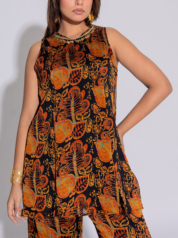 Black Chiffon Printed Co-Ord Set