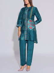 Teal Blue Vasansi Silk Printed Co-Ord Set
