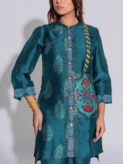 Teal Blue Vasansi Silk Printed Co-Ord Set