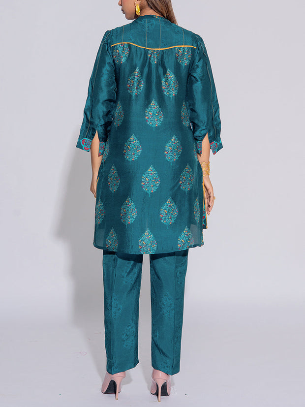 Teal Blue Vasansi Silk Printed Co-Ord Set