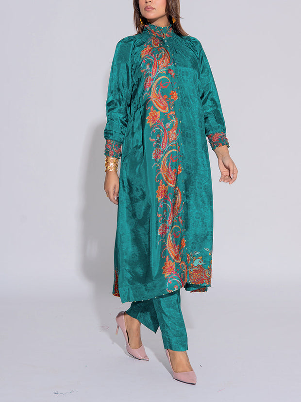 Green Vasansi Silk  Printed Co-Ord Set