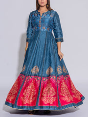 Greyish Blue Vasansi Silk Printed Gown