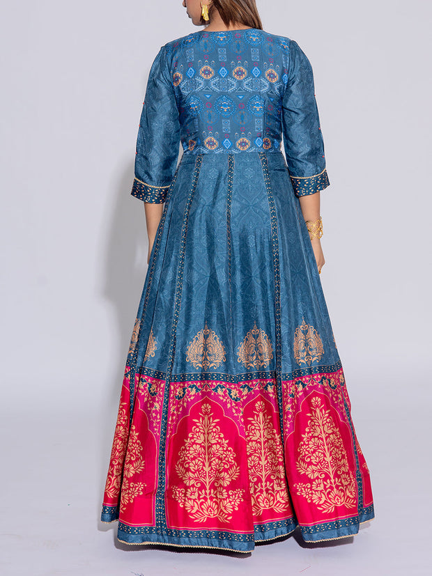 Greyish Blue Vasansi Silk Printed Gown