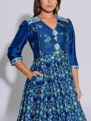 Blue Vasansi Silk Printed Anarkali Gown