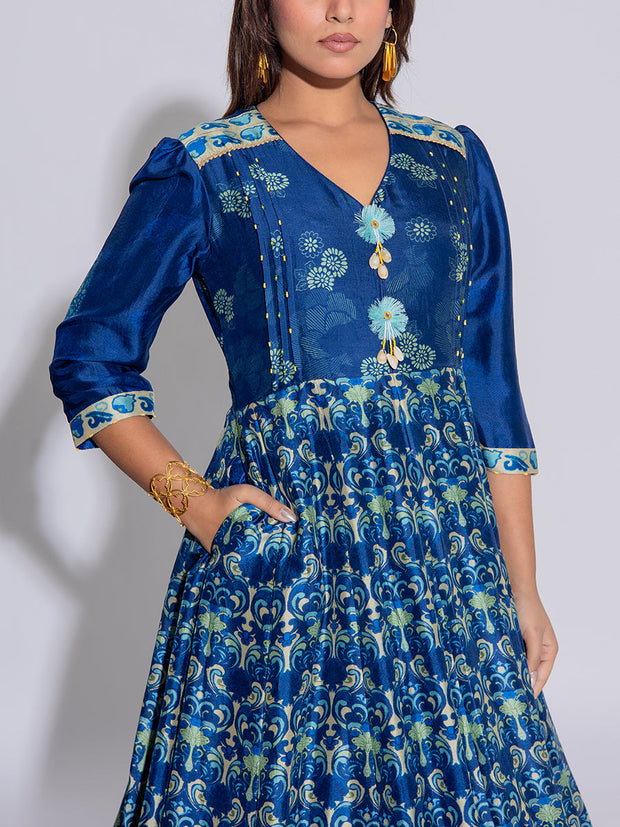Blue Vasansi Silk Printed Anarkali Gown