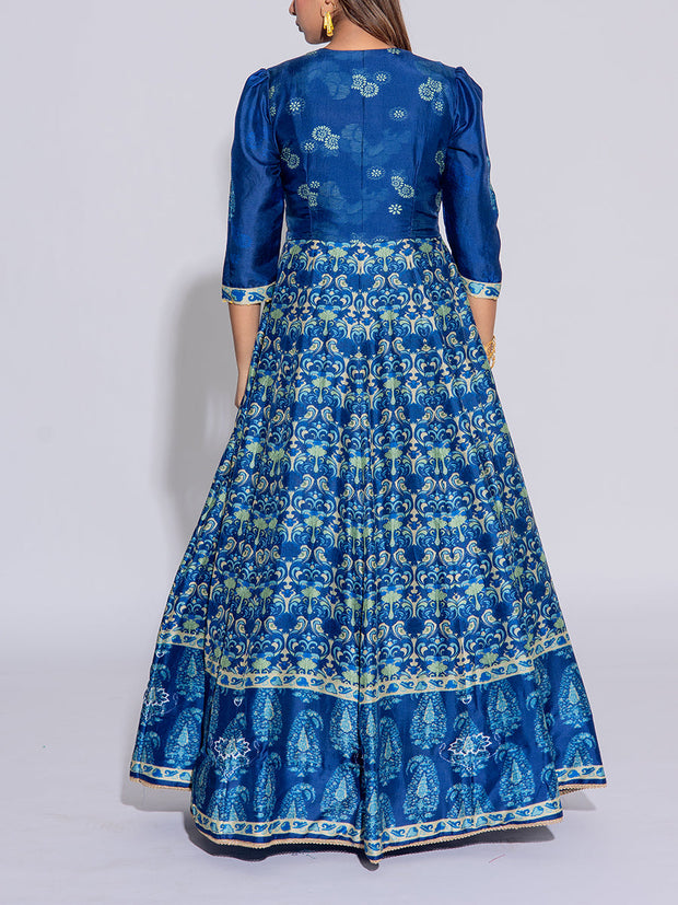Blue Vasansi Silk Printed Anarkali Gown