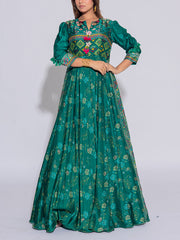 Green Vasansi Silk Printed Anarkali  Gown