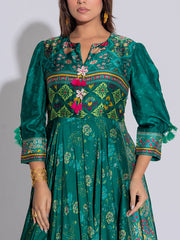 Green Vasansi Silk Printed Anarkali  Gown