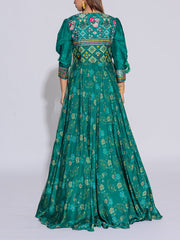Green Vasansi Silk Printed Anarkali  Gown