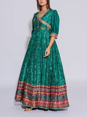 Green Vasansi Silk  Printed Anarkali Gown