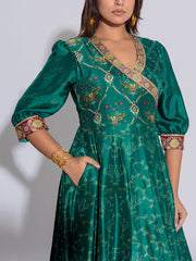 Green Vasansi Silk  Printed Anarkali Gown