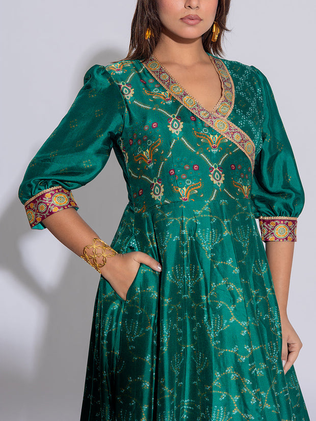 Green Vasansi Silk  Printed Anarkali Gown