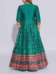 Green Vasansi Silk  Printed Anarkali Gown