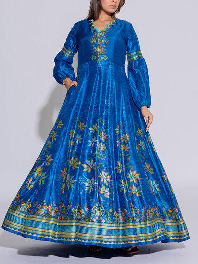 Blue Vasansi Silk Printed Anarkali  Gown