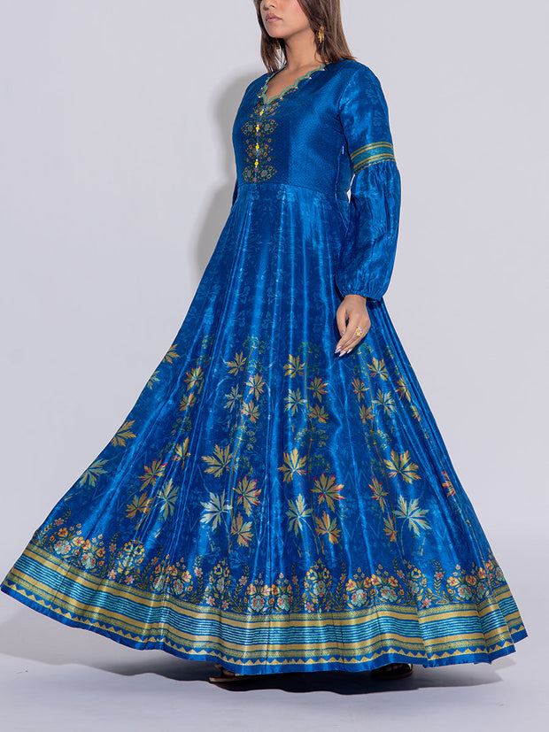 Blue Vasansi Silk Printed Anarkali  Gown