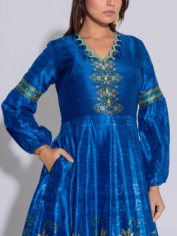 Blue Vasansi Silk Printed Anarkali  Gown