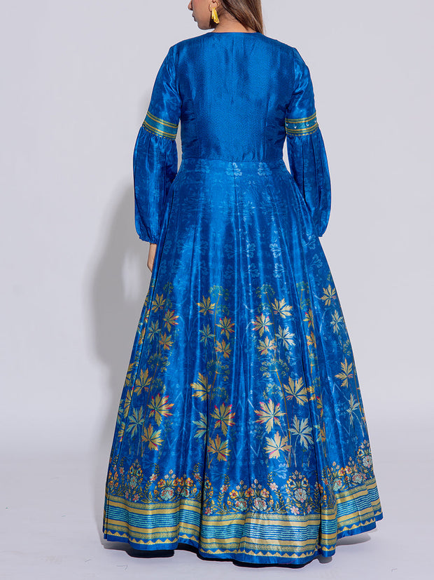 Blue Vasansi Silk Printed Anarkali  Gown