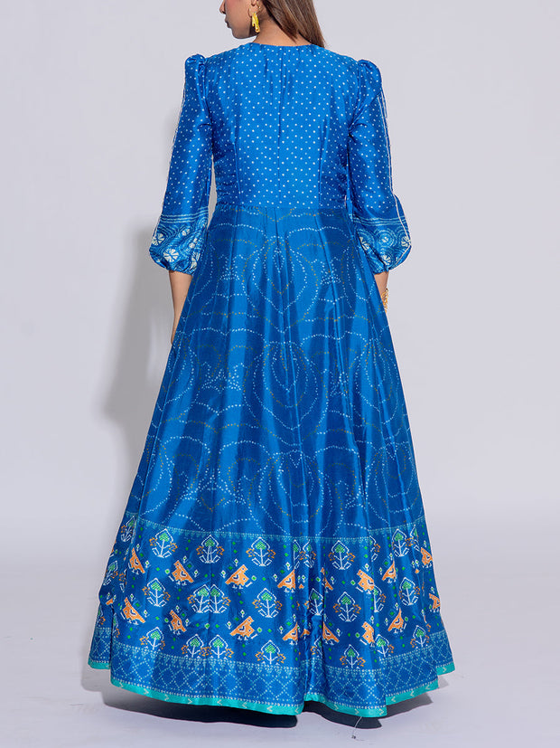 Blue Vasansi Silk Printed Anarkali Gown