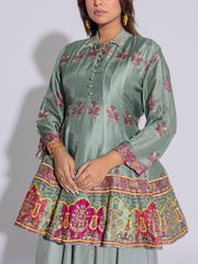 Sage Green Vasansi Silk Peplum and Sharara Set