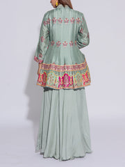 Sage Green Vasansi Silk Peplum and Sharara Set