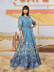 Blue Vasansi Silk Printed Anarkali Gown