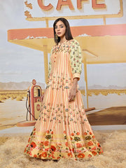 Pastel Vasansi Silk Printed Anarkali Gown