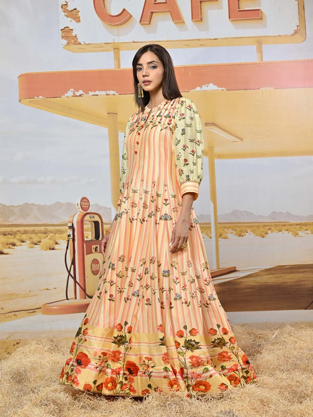 Pastel Vasansi Silk Printed Anarkali Gown