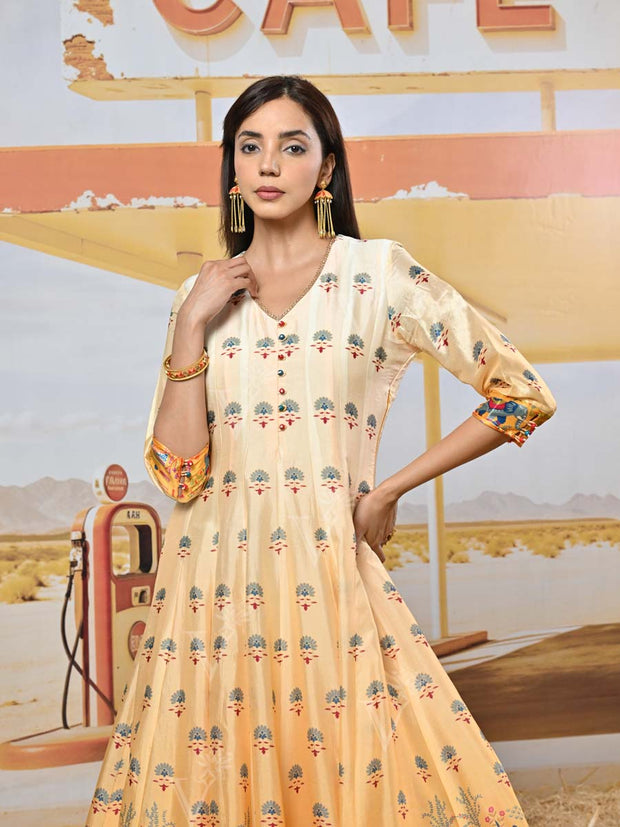 Yellow Ombre Vasansi Silk Printed Anarkali Gown