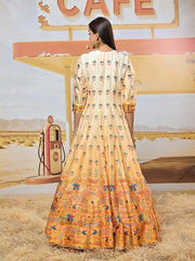Yellow Ombre Vasansi Silk Printed Anarkali Gown