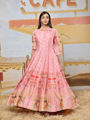 Pink Vasansi Silk Printed Anarkali Gown