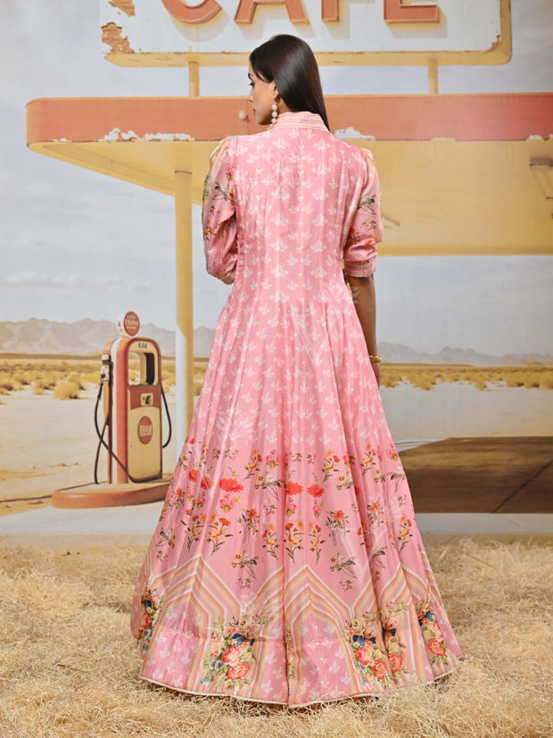 Pink Vasansi Silk Printed Anarkali Gown