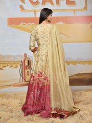 Green and Maroon Vasansi Silk Printed Anarkali Gown
