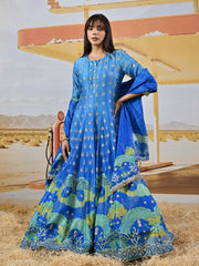 Blue Vasansi Silk Embroidered Anarkali Gown