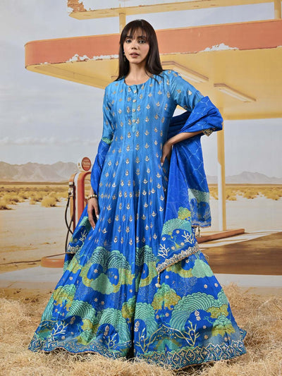 Blue Vasansi Silk Embroidered Anarkali Gown