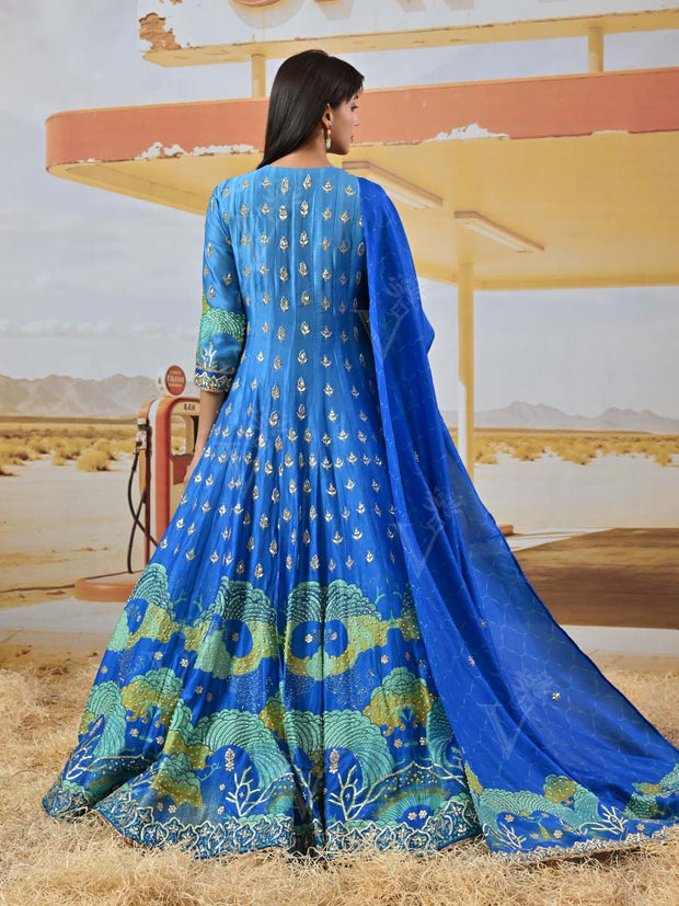 Blue Vasansi Silk Embroidered Anarkali Gown