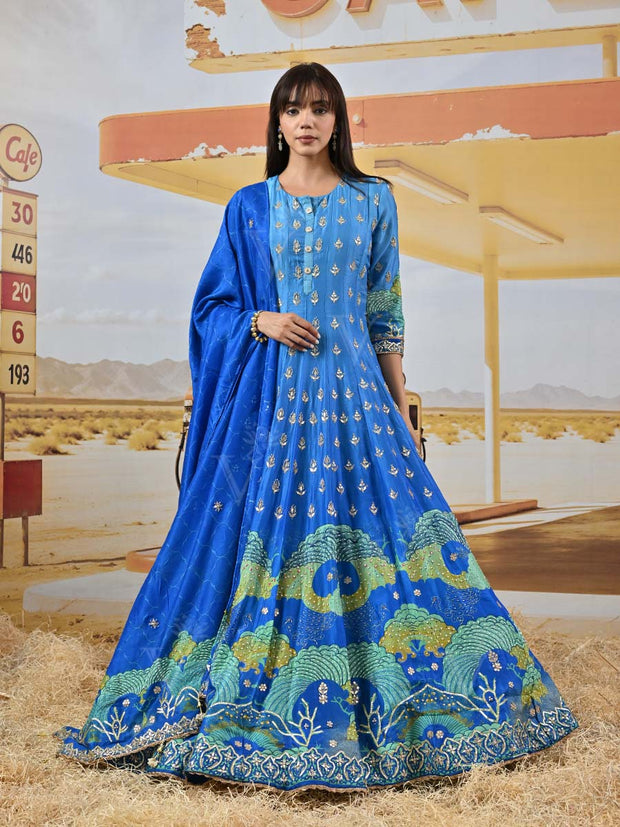 Blue Vasansi Silk Embroidered Anarkali Gown