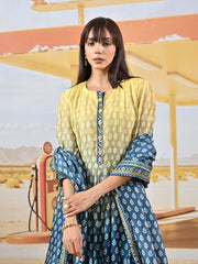 Blue and Yellow Vasansi Silk Printed Anarkali Gown