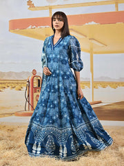 Blue Vasansi Silk Printed Anarkali Gown