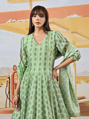 Green Vasansi Silk Printed Anarkali Gown