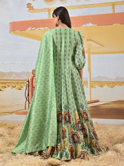 Green Vasansi Silk Printed Anarkali Gown